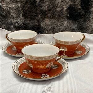 3 Vintage Mid Century Tea Cups and Saucer in a Rare Color and Longevity Pattern